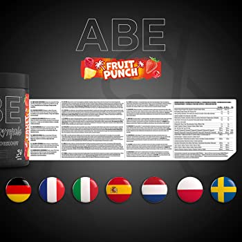 Applied Nutrition ABE All Black Everything Pre Workout Powder 30 Servings - Fruit Punch Flavour - Gluta