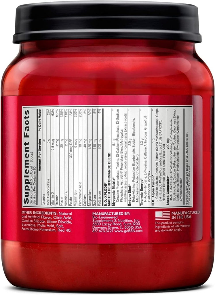 BSN N.O.-XPLODE Legendary Pre-Workout Supplement with Creatine, Beta-Alanine, and Energy, Dietary Supplement ,2.45 LB, Fruit Punch, 60 Servings - Gluta