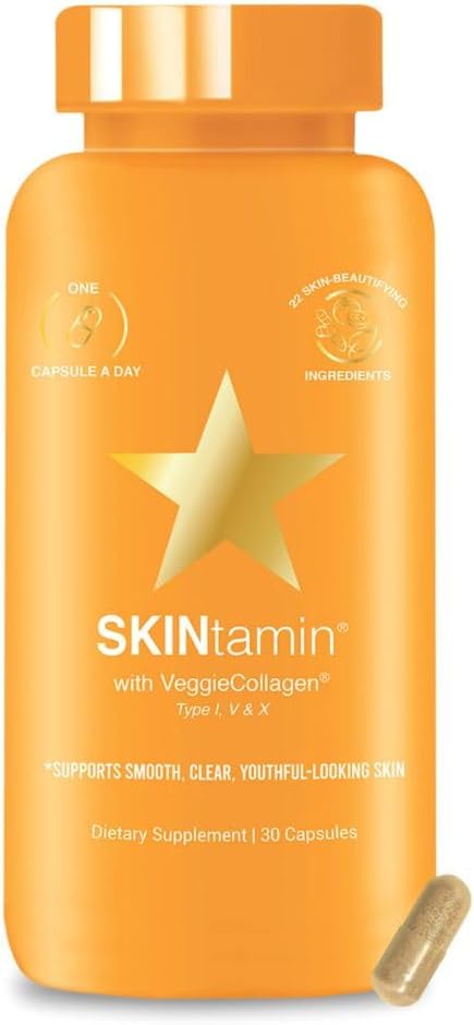Hairtamin SKINtamin with Veggie Collagen - Supports Skin firmness and elasticity and reduce blemishes & breakouts - 30 Capsules - Gluta
